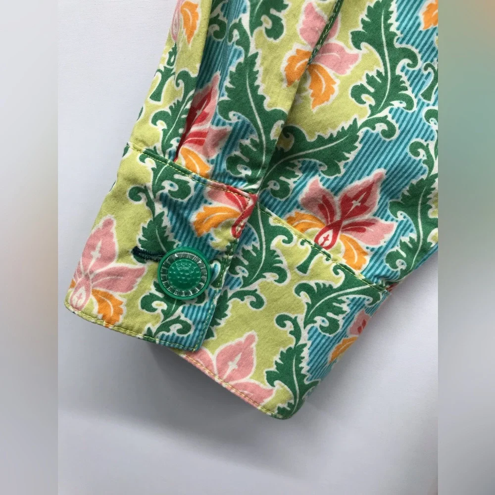 Matilda Jane Dress Button‎ up 3/4 Sleeve Tie Waist Floral Green Yellow Size S